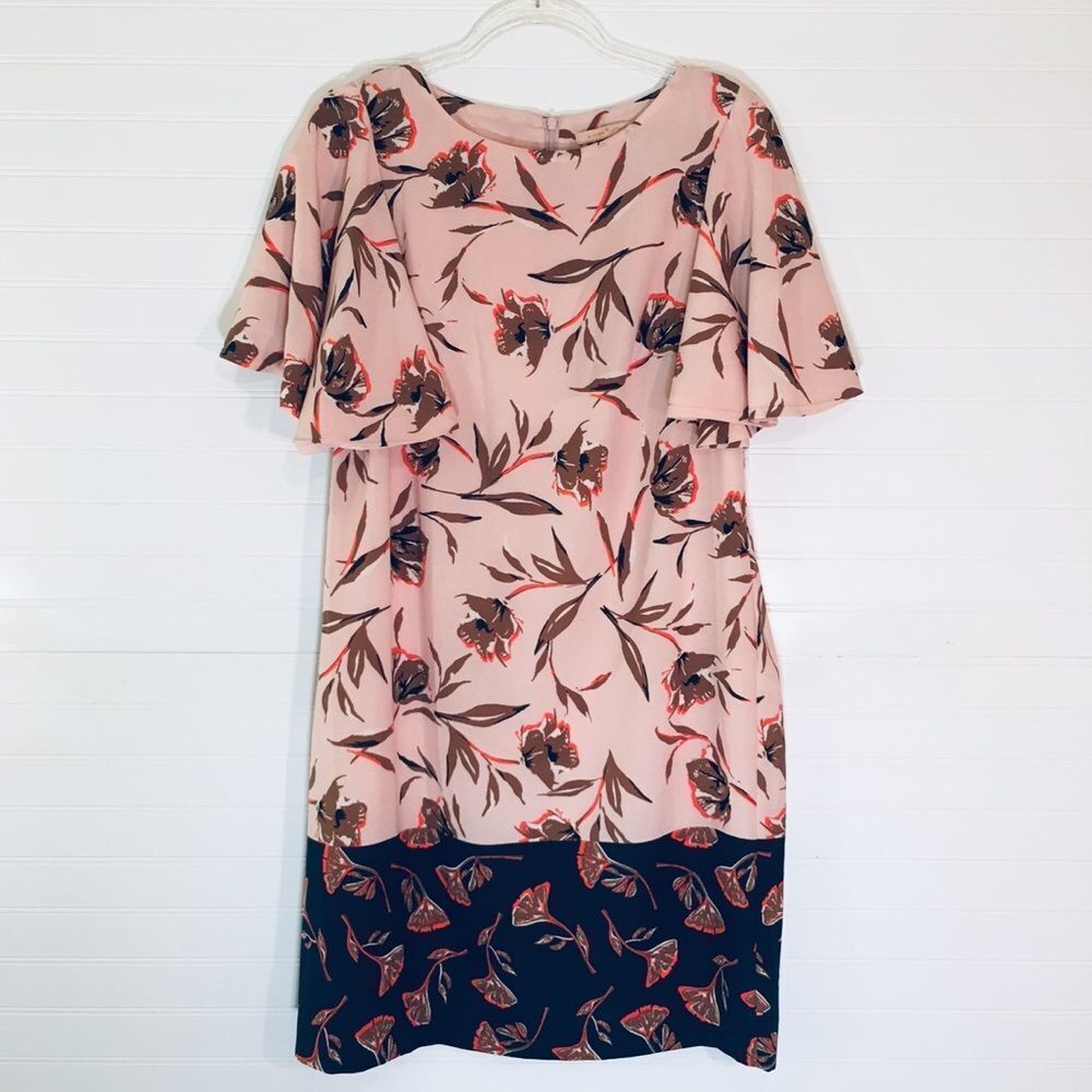 Gibson Latimer Floral Pink Brown Navy Dress NWT Medium or Large